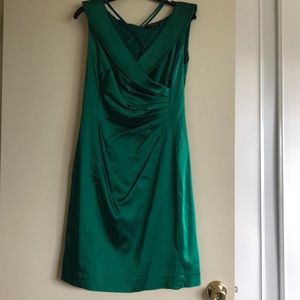 Tahari green satin cocktail dress